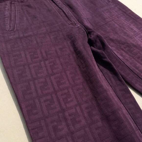 FENDI Zucca Logo Trousers Pants Purple Denim Vintage Cotton Straight Size 28 - Picture 4 of 10